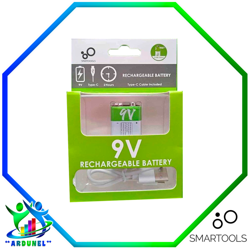 BATERÍA 9V LI-ION  650mAh RECARGABLE USB TIPO C (SMARTOOL) BATERÍA 9V LI-ION  650mAh RECARGABLE USB TIPO C (SMARTOOL)