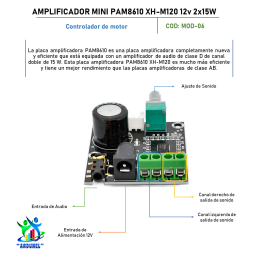 MODULO MINI PAM8610 XH-M120 12V 2X15W MODULO MINI PAM8610 XH-M120 12V 2X15W