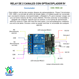 MODULO RELAY DE 2 CANALES 5V CON OPTOACOPLADOR MODULO RELAY DE 2 CANALES 5V CON OPTOACOPLADOR