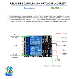 MODULO DE RELAY DE 2 CANALES 12V CON OPTOACOPLADOR MODULO DE RELAY DE 2 CANALES 12V CON OPTOACOPLADOR