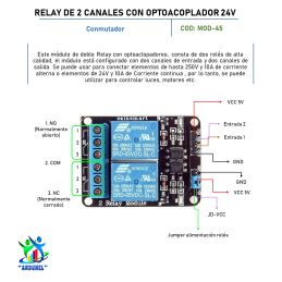 MÓDULO DE RELAY DE 2 CANALES 24V CON OPTOACOPLADOR MÓDULO DE RELAY DE 2 CANALES 24V CON OPTOACOPLADOR