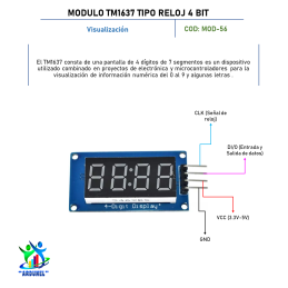 MÓDULO DISPLAY TM1637 DE 7 SEGMENTOS 4 DÍGITOS 0.36 TIPO RELOJ 4 BITS MÓDULO DISPLAY TM1637 DE 7 SEGMENTOS 4 DÍGITOS 0.36 TIPO RELOJ 4 BITS