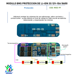 MODULO BMS PROTECCIÓN DE LI-ION 3S 12V 10A 18650 MODULO BMS PROTECCIÓN DE LI-ION 3S 12V 10A 18650