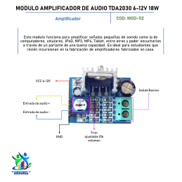 MODULO AMPLIFICADOR DE AUDIO TDA2030 6-12V 18W MODULO AMPLIFICADOR DE AUDIO TDA2030 6-12V 18W