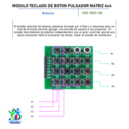 MODULO TECLADO DE BOTON PULSADOR MATRIZ 4X4 MODULO TECLADO DE BOTON PULSADOR MATRIZ 4X4