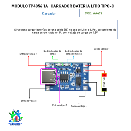 MODULO TP4056 1A CARGADOR BATERIA LITIO TIPOC MODULO TP4056 1A CARGADOR BATERIA LITIO TIPOC
