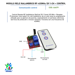 MODULO RELE INALAMBRICO RF 433MHZ 12V 1 CANAL + CONTROL REMOTO MODULO RELE INALAMBRICO RF 433MHZ 12V 1 CANAL + CONTROL REMOTO