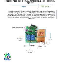 MÓDULO RELE 2 CANALES INALÁMBRICO 315MHZ 12V + CONTROL REMOTO MÓDULO RELE 2 CANALES INALÁMBRICO 315MHZ 12V + CONTROL REMOTO