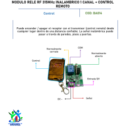 MÓDULO RELE RF 315MHZ INALÁMBRICO 1 CANAL + CONTROL REMOTO MÓDULO RELE RF 315MHZ INALÁMBRICO 1 CANAL + CONTROL REMOTO