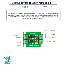 MODULO OPTOACOPLADOR PC817 DE 2 CANALES MODULO OPTOACOPLADOR PC817 DE 2 CANALES