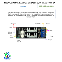 MÓDULO DIMMER AC DE 2 CANALES 3,3V/5V AC 300V-8A MÓDULO DIMMER AC DE 2 CANALES 3,3V/5V AC 300V-8A