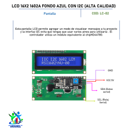 LCD 16X2 1602A FONDO AZUL CON I2C (ALTA CALIDAD) LCD 16X2 1602A FONDO AZUL CON I2C (ALTA CALIDAD)