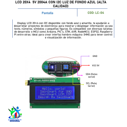 LCD 20X4 5V 2004A CON I2C LUZ DE FONDO AZUL (ALTA CALIDAD) LCD 20X4 5V 2004A CON I2C LUZ DE FONDO AZUL (ALTA CALIDAD)