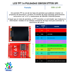 LCD TFT 1.4 PULGADAS 128X128 PIXEL ST7735 SPI LCD TFT 1.4 PULGADAS 128X128 PIXEL ST7735 SPI