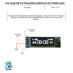 LCD OLED DE 0.91 PULGADAS 128X32 IIC I2C FONDO AZUL LCD OLED DE 0.91 PULGADAS 128X32 IIC I2C FONDO AZUL