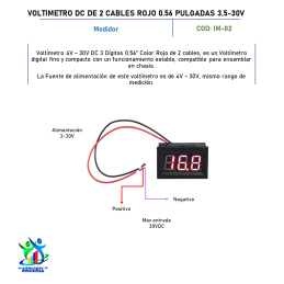 VOLTÍMETRO DC DE 2 CABLES ROJO 0.56 PULGADAS 3.5-30V VOLTÍMETRO DC DE 2 CABLES ROJO 0.56 PULGADAS 3.5-30V