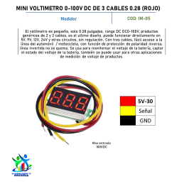 MINI VOLTÍMETRO 0-100V DC DE 3 CABLES 0.28" (ROJO) MINI VOLTÍMETRO 0-100V DC DE 3 CABLES 0.28" (ROJO)