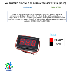 VOLTIMETRO DIGITAL 0.56" AC220V 70V - 500V 2PIN (ROJO) VOLTIMETRO DIGITAL 0.56" AC220V 70V - 500V 2PIN (ROJO)
