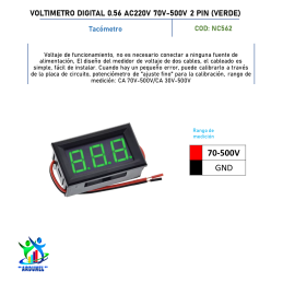 VOLTIMETRO DIGITAL 0.56" AC220V 70V - 500V 2PIN (VERDE) VOLTIMETRO DIGITAL 0.56" AC220V 70V - 500V 2PIN (VERDE)