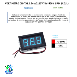 VOLTIMETRO DIGITAL 0.56" AC220V 70V - 500V 2PIN (AZUL) VOLTIMETRO DIGITAL 0.56" AC220V 70V - 500V 2PIN (AZUL)
