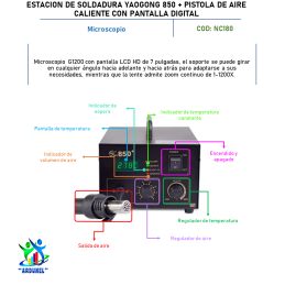 ESTACIÓN DESOLDADORA YAOGONG 850+ DE PISTOLA DE AIRE CALIENTE CON PANTALLA DIGITAL ESTACIÓN DESOLDADORA YAOGONG 850+ DE PISTOLA DE AIRE CALIENTE CON PANTALLA DIGITAL
