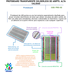 PROTOBOARD TRANSPARENTE SOLDERLESS DE 400 PTS. ALTA CALIDAD PROTOBOARD TRANSPARENTE SOLDERLESS DE 400 PTS. ALTA CALIDAD