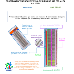 PROTOBOARD TRANSPARENTE SOLDERLESS DE 830 PTS. (ALTA CALIDAD) PROTOBOARD TRANSPARENTE SOLDERLESS DE 830 PTS. (ALTA CALIDAD)