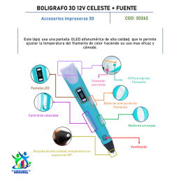 BOLÍGRAFO 3D 12V CELESTE + FUENTE BOLÍGRAFO 3D 12V CELESTE + FUENTE