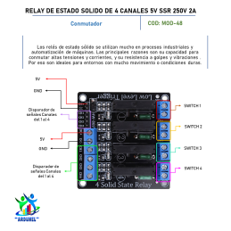 MÓDULO RELE DE ESTADO SÓLIDO DE 4 CANALES 5V CON FUSIBLE SSR 250V 2A MÓDULO RELE DE ESTADO SÓLIDO DE 4 CANALES 5V CON FUSIBLE SSR 250V 2A