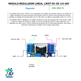 MODULO REGULADOR LINEAL LM317 DC-DC 4.5 ~ 40V GIRE 1.2- 37V REDUCTOR AJUSTABLE MODULO REGULADOR LINEAL LM317 DC-DC 4.5 ~ 40V GIRE 1.2- 37V REDUCTOR AJUSTABLE