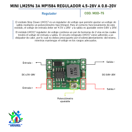 MODULO MINI LM2596 3A MP1584 REGULADOR 4.5-28V A 0.8-20V MODULO MINI LM2596 3A MP1584 REGULADOR 4.5-28V A 0.8-20V