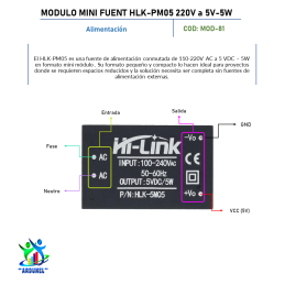 MODULO MINI FUENTE HLK-5M05 220V A 5V 5W MODULO MINI FUENTE HLK-5M05 220V A 5V 5W