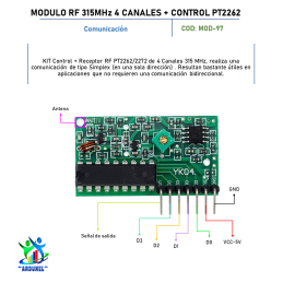 MÓDULO RF 315MHZ 4 CANAL + CONTROL REMOTO PT2262 MÓDULO RF 315MHZ 4 CANAL + CONTROL REMOTO PT2262