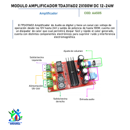 MODULO AMPLIFICADOR TDA3116D2 2X100W DC12-24V MODULO AMPLIFICADOR TDA3116D2 2X100W DC12-24V