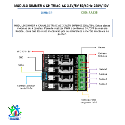 MODULO DIMMER 4 CANALES TRIAC AC 3.3V/5V 50/60HZ 220V/110V MODULO DIMMER 4 CANALES TRIAC AC 3.3V/5V 50/60HZ 220V/110V