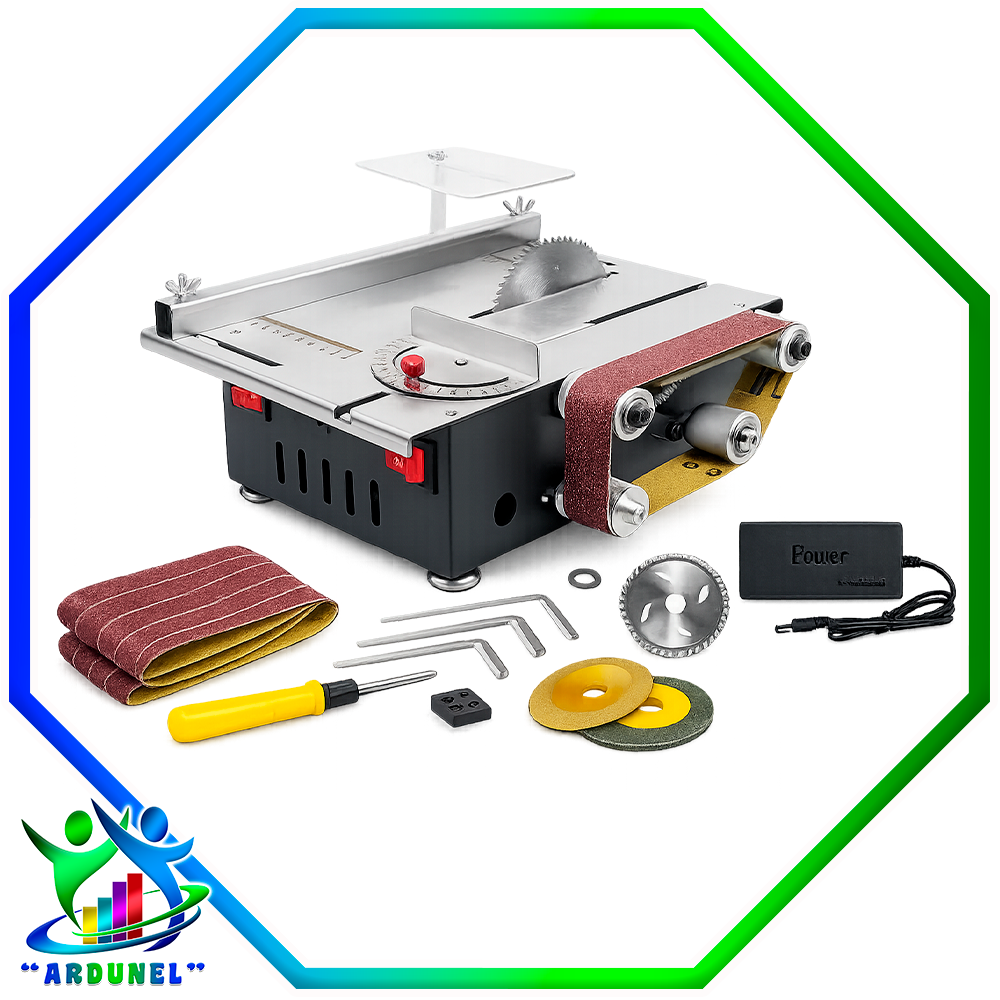 MINI CIERRA DE MESA CON LIJADORA DE BANDA DE 300W