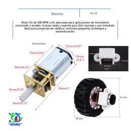 MICRO MOTOR DC 500 RPM - 6V + RUEDA + SOPORTE